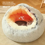 Herbst und Winter weiches Plüsch-Haustierbett und Haustierbett Winterwarmes und kaltes Plüsch-Deckennest Schalen-Katzennest halbgeschlossenes Katzennest