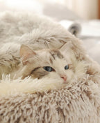 Herbst und Winter weiches Plüsch-Haustierbett und Haustierbett Winterwarmes und kaltes Plüsch-Deckennest Schalen-Katzennest halbgeschlossenes Katzennest