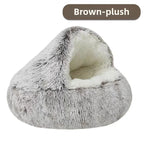 Herbst und Winter weiches Plüsch-Haustierbett und Haustierbett Winterwarmes und kaltes Plüsch-Deckennest Schalen-Katzennest halbgeschlossenes Katzennest