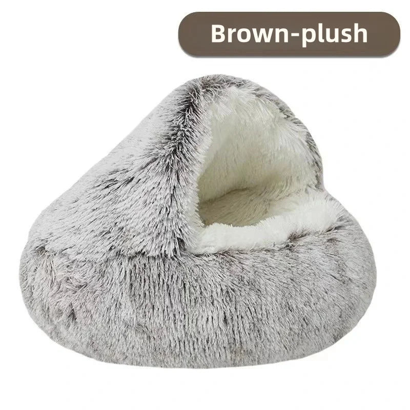 Herbst und Winter weiches Plüsch-Haustierbett und Haustierbett Winterwarmes und kaltes Plüsch-Deckennest Schalen-Katzennest halbgeschlossenes Katzennest